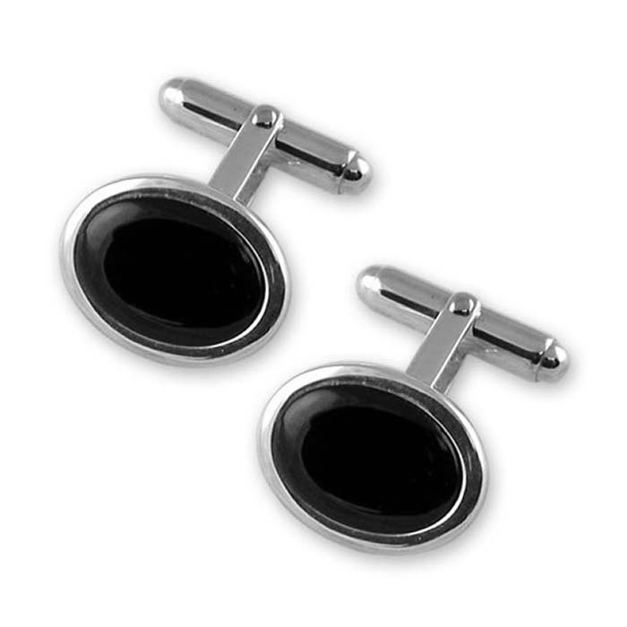 Plated Sterling Silver Onyx Oval Cufflinks
